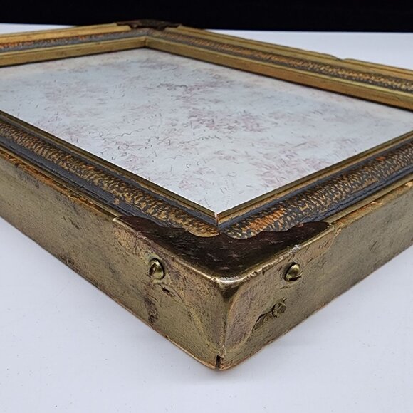 Antique Ornate Gold & Bronze Picture Frame Brass Applies Corners 7.75"x9.75" - Picture 10 of 10